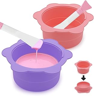 2pcs Silicone Wax Warmer Bowl, Reusable Wax Warmer Silicone Liner with 2pcs Spatulas, Wax Pot Silicone Bowl Replacement Fit for 16oz Waxing Kit (Purple+Pink)