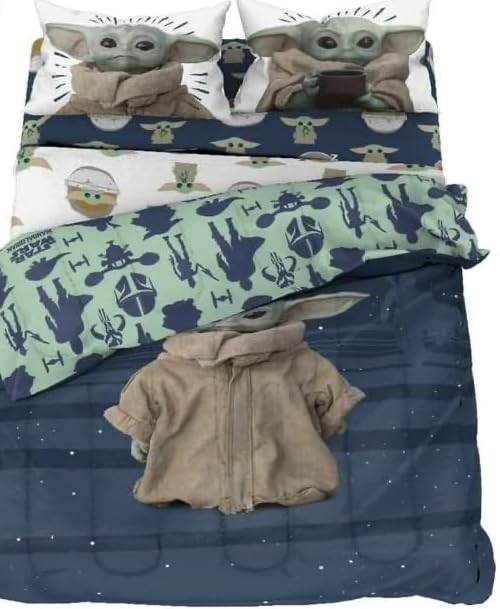 Jay Franco Star Wars The Mandalorian 5-Piece Full Sheet Set – Includes 1 Flat Sheet, 1 Fitted Sheet &amp; 2 Reversible Pillowcases