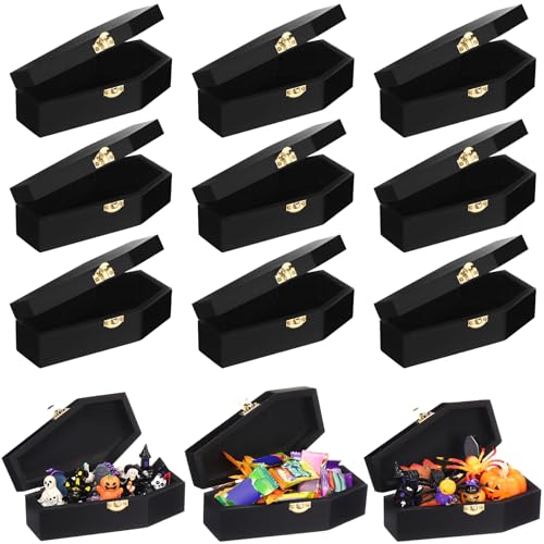 Thyle 9 Pcs Bulk Halloween Wood Coffin Box 6 Inch Candy Mini Coffins Unfinished Funeral Small Box for Goth Jewelry Party Favors Gift Decorations (Black)