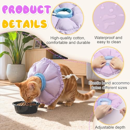 Einstellbarer Halskrause Katze Weich, Elizabethan Kragen für Katzen, Verstellbarer Tiefe, Kopfumfang 17-27 cm, Verhindert Lecken und Kratzen, Operation und Verletzungen für Haustier—Lila, M