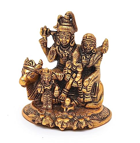 Estatua de Shiva familia hecha de metal 10.2 cm