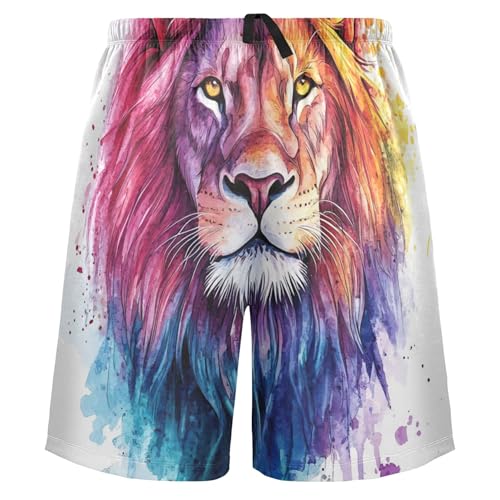 Watercolor Lion Animal Print Pajama Men's Shorts Sport Gym Lounge Shorts Pj Sleepwear Casual Pants S