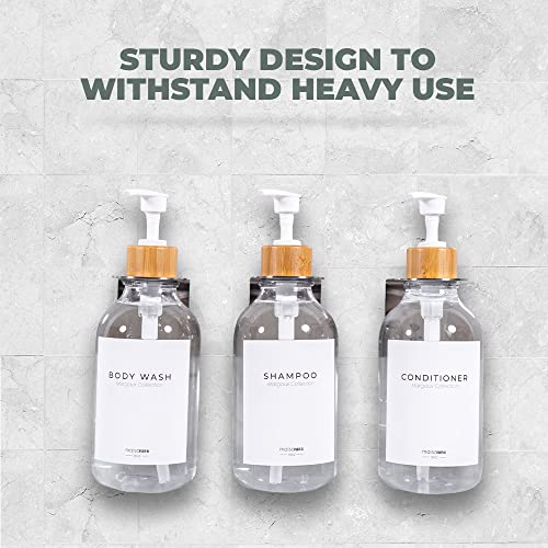 Maisonovo Shampoo Dispenser For Shower Wall Mount - Drill Free Glass Shampoo And Conditioner Dispenser Set With Labels | 3 Clear Bamboo Shower Shampoo Dispenser 3 Chamber White Soap Pump Dispenser #TOP2