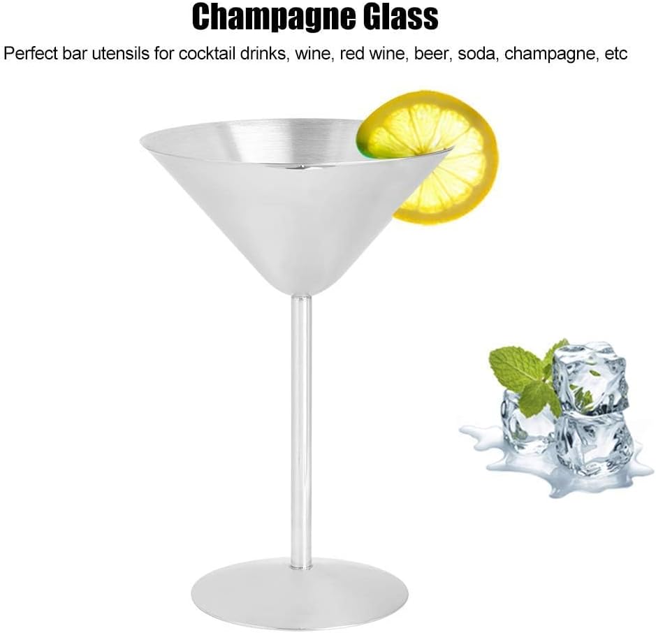 Stainless Steel Martini Glasses Set of 2, Unbreakable Martini Glasses Metal Cocktail Glasses Champagne Glass Stylish Cocktail Glasses Mirror Polished Finish Martini Glass Set for Bar Party