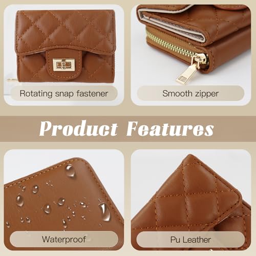 Womens Wallet, Soft PU Leather Wallets for Women Vintage Womens Trifold Wallet with Zipper ID Window Small Credit Card Holder Lock Coin Purse (Brown)3