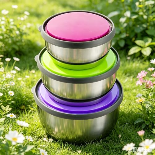 3pcs Stainless Steel Food Storage Containers with Lids, Leakproof Stackable Freezer Safe Stainless Steel Seal Bowl, Mixing Bowls Airtight Food Storage Containers for Baking Cooking Preservation (3) - image 8