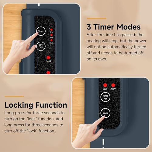 Image of Food Warming Mat- Foldable Warming Mat for Food with Adjustable Temperature Control Time Moders Locking Function Electric Warming Tray for Parties,Home,Travel,Buffet, Dark Blue