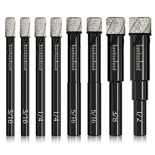 8 Pack Diamond Drill Bits Set For Granite Ceramic Marble Tile Stone Glass Hard Materials, Integrated Coolant For Fast Dry Drilling, Size 3/16 1/4 5/16 3/8 1/2 Inch In Storage Case, Round Shank #TOP1