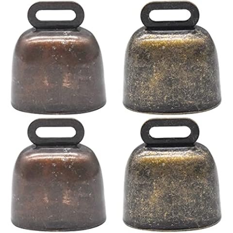 RoadLoo Mini Cow Bell, Pack of 4 Metal Bell Antique Style Metal Cow Bells Loud Horse Sheep Copper Bells Long Distance Horse Sheep Iron Bells for DIY Crafts Christmas Tree Decoration Party Cover