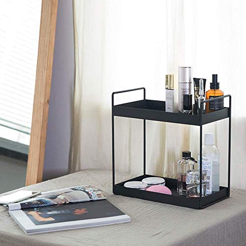 XINGDOZ 2 Tier Küchen Gewürzregal Standregale Duschablage aufbewahrung Badezimmer Arbeitsplatte Unterschrankregal Organizer Vanity Tray Kosmetik & Make-up Lagerung, Schwarz