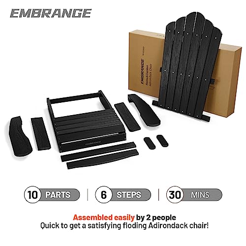 Embrange Folding Adirondack Chair, Foldable All-Weather Sturdy Adirondack Chair,Weather Resistant For Patio Deck Garden, Backyard Deck, Fire Pit & Lawn Furniture Porch And Lawn Seating(Black) #TOP6