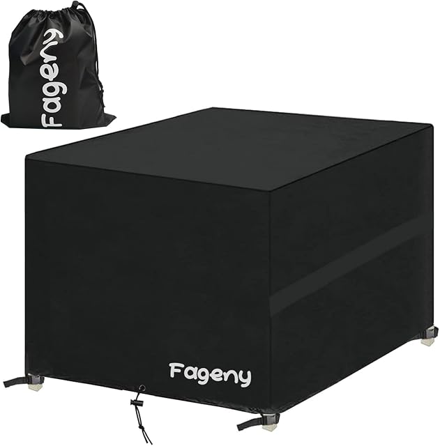 Fageny Cube Garden Furniture Covers Waterproof, 125x125x74cm Tear Resistant Oxford Fabric Outdoor Patio Table Covers Waterproof, Windproof, Anti-UV, Outdoor Garden Table Cover with Storage Bag