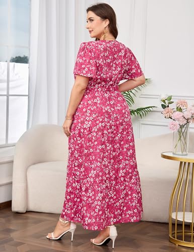 Image of ShopWonder Womens Plus Size V Neck Wrap Maxi Dress High Waist Ruffle Summer Casual Dress with Belt