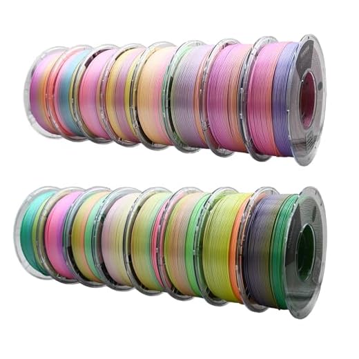 YUANEANG Silk Rainbow PLA Filament 1.75mm, ±0.03mm Precision, Glossy Gradient & Solid Silk Colors, 1kg Spool (2.2 lbs), 16-Pack Silk PLA Bundle