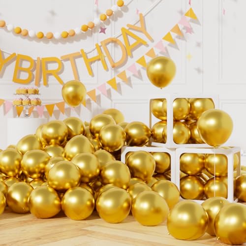 Image of AULE Metallic Gold Balloons: 50 Pcs 5 inch Small Chrome Gold Party Balloons Shiny Golden Tiny Latex Helium Thicken Yellow Balloon Anniversary Graduation Bachelor Party Birthday Decoration