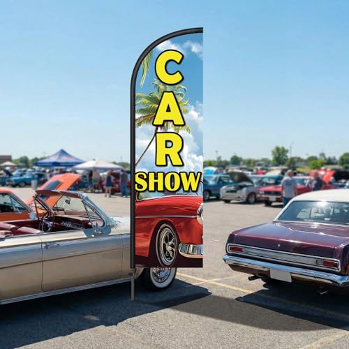 Image of Remagr 2 Pack Car Show Feather Flag 7 ft Advertising Swooper Flag Sign Windless Car Show Feather Banner with Pole Kit and Ground Stake for Businesses Outside Ground