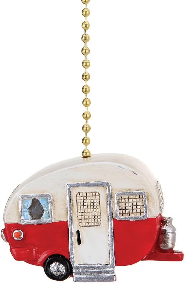 Clementine Designs Red and White Camper Ceiling Fan Pull Chain Light Decorative Extension
