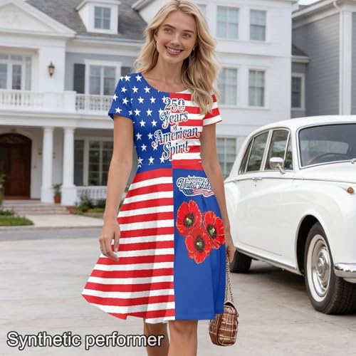 Image of HUGS IDEA Womens Puffy Swing Midi Dress Round Neck Short Sleeve Party A-Line Dresses