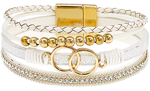 Suyi Leather Bracelet For Women Multilayer Wrap Bracelet Boho Birthday Gift Circle Silver #TOP6