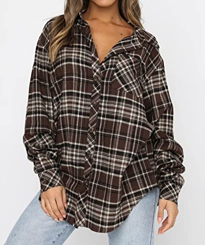 Image of Lacozy Womens Buffalo Plaid Flannel Shirt Long Sleeve Collar Button Down Blouses Tops
