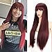 Kalyss 28 inches Women's Silky Long Straight Mixed 99J Burgundy color Heat Resistant Yaki Synthetic Wig with Bangs Darily Party Dress Women Wigs (Burgundy)