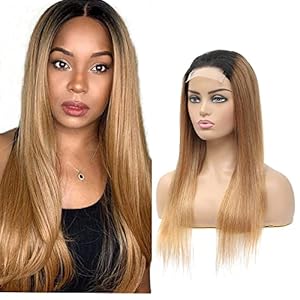 YesJYas Real Hair Wig, Blonde Glueless Wig, Human Hair, 150% Density, Brazilian Hair Wig, 4×4 Lace Closure Wig, 1B/27, Coloured Ombre Honey Blonde, Straight Wig for Black Women, 71 cm/71 cm