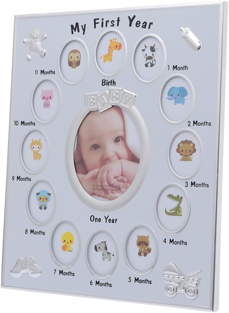 Photo Frame Growth 12 Months Baby Record Keepsake for Infant Birthday