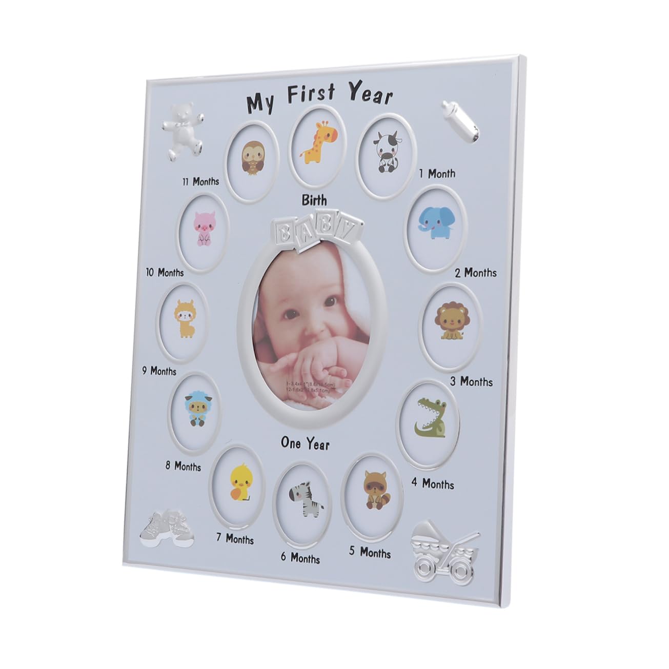 COOLHIYA First Year Milestone Baby Photo Frame 12 Months Milestone Newborn Frame Cartoon Design Baby Picture Holder Growth Record Photo Frame for Infant Birthday