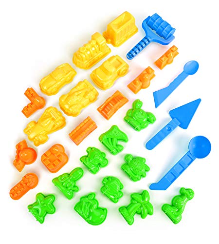 AnanBros Sand Molds - 28pcs Colorful Sandbox Toys Sand Molds, Moon Sand Beach Sand Toys for Kids, Molds with Castle Molds, Car, Sea Creatures, Tool Set Compatible with Any Molding Sand
