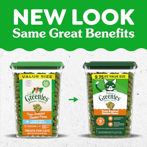 Greenies Cat Treats, Feline Veterinarian-Recommended Adult Natural Dental Cat Treats, Oven Roasted Chicken Flavor, 9.75 oz. Tub - Image 3