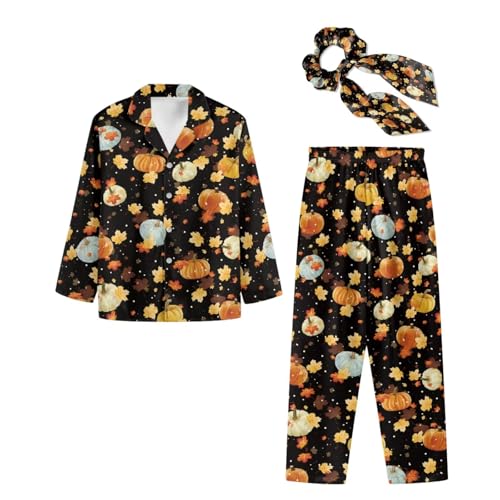 Ditosant Pumpkin Pajamas Thanksgiving Pajamas Women Fall Leaf Pjs Button