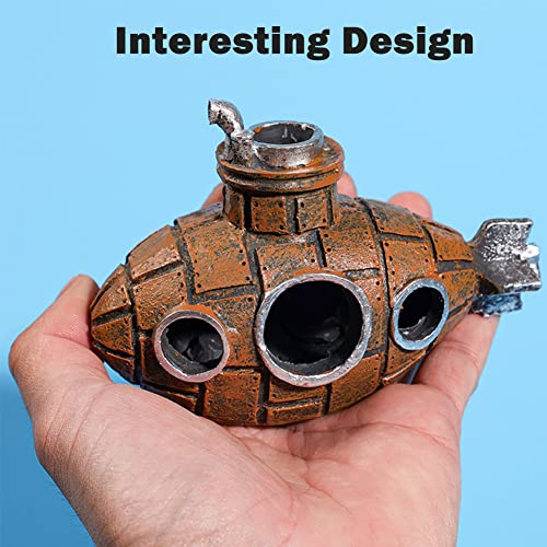 Image of Resin Submarine Aquarium Ornament, Small Fish and Shrimp Hideout Cave Decor for Freshwater or Saltwater Tanks, Brown, Size 5.12 x 2.36 x 3.54 in, 1 Pack