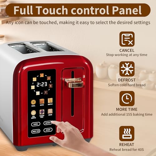 Image of SEEDEEM Toaster 2 Slice, Full Touch Control Stainless Toaster, LCD Display, 50% Faster Heating Speed, 6 Bread Type, 7 Shade Setting, 1.5''Wide Slots, Removable Crumb Tray, 1350W, Dark Cherry