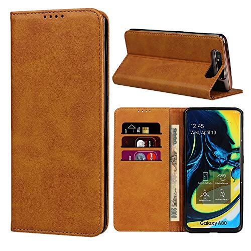 SunYoo - Funda para Samsung A80 (piel sintética, magnética, con ranuras para tarjetas/compartimento para efectivo para Samsung Galaxy A80/A90, color café claro