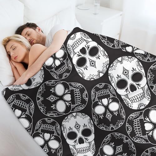 Couverture tête de mort en flanelle anti-bouloche pour lit et canapé