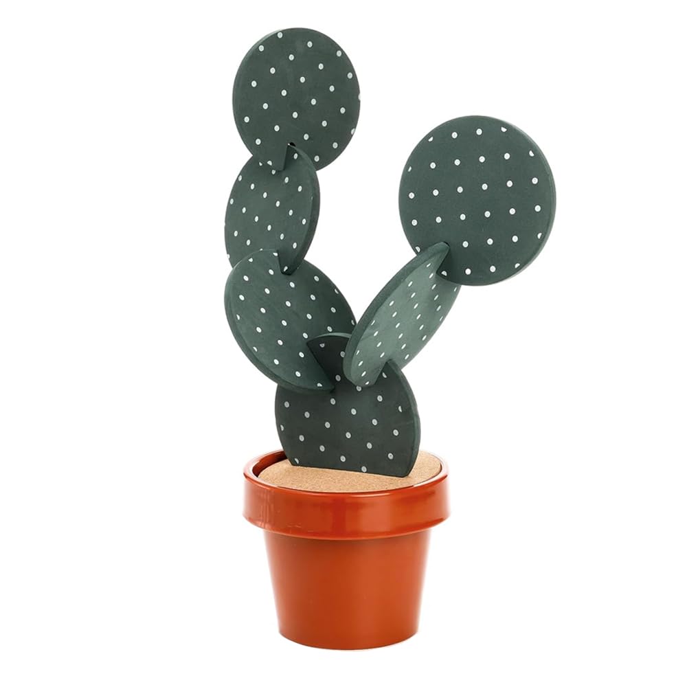 Sottobicchieri Divertenti, novità Cactus con sottobicchieri portavaso, Set di 6 Pezzi dal Design Creativo a Forma di Cactus per l'Arredamento di casa e Ufficio (Verde con Punto)