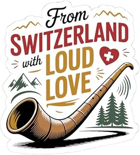Switzerland Alphorn Sticker - Swiss Alpine Horn Vinyl Decal for Musicians Travel Enthusiasts Swiss Heritage Fans