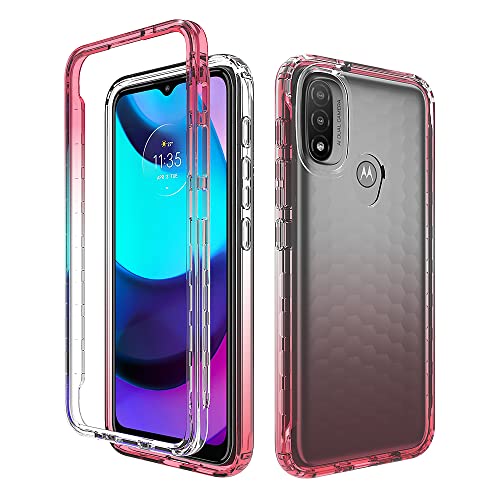 RonRun Coque pour Motorola Moto E20 Transparente Gradient Color TPU Antichoc Housse, Rouge Cover