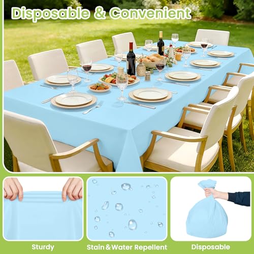 Image of Mulbozy Light Blue Plastic Table Cloth Disposable 4 Pack, 54 x 108 Inch Tablecloths Rectangle, Baby Blue Plastic Table Cover for Party Decor