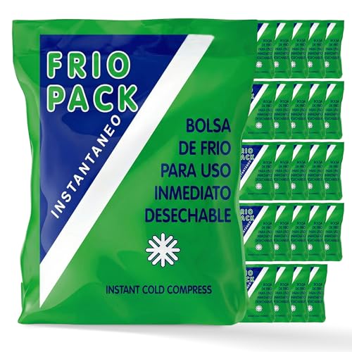 PRACTICOSA Bolsa de Frío Instantáneo. Bolsa Higiénica de Un Solo Uso. Sensación Rápida e Inmediata para uso externo. Compresas de Frío Multiusos. 14x23 cm. 24 Unidades