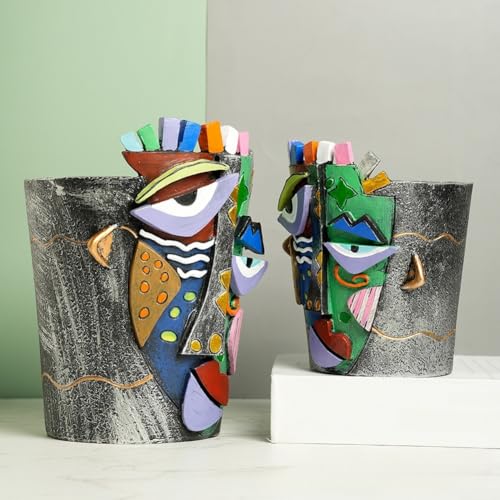 Pot de fleurs en résine Visage Abstrait M pour table et étagère - 8