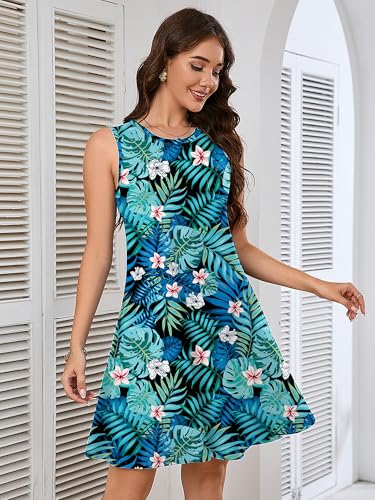 Image of Heymoments Women's Summer Sleeveless Crewneck Dresses Casual Loose Fitted Tank Sundress with Pockets
