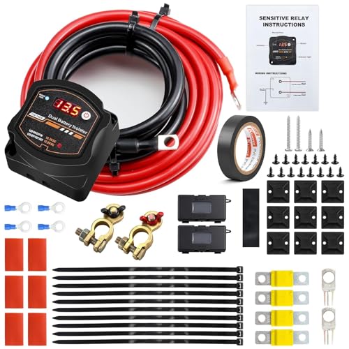 Aischens 5M Wasserdichtes Dual-Batterie-Trennrelais-Set 12V 140A mit LED-Anzeige Spannungsgesteuertes Relais für Wohnmobil LKW Boot Yacht