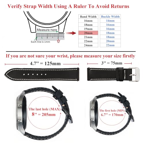 Vinacreations Men's Vintage Full Grain Leather Watch Bands - Quick Release 18-22mm Replacement Straps