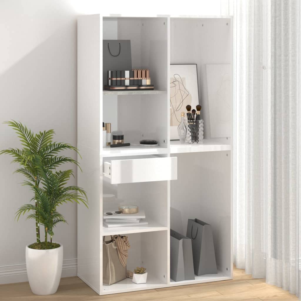 Kosmetikschrank Hochglanz-Weiß 80x40x75 cm Holzwerkstoff Beistellschrank für Schminktisch Organizer Schminkkommode mit Schublade und Fächern für Kosmetik Make-up