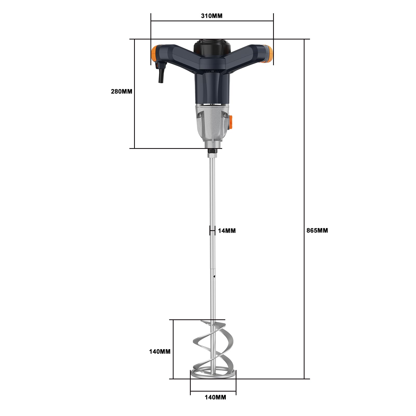 MAXXT Malaxeur 1400W avec Boîte de Vitesses 2 Vitesses & Démarrage Progressif | Compatibilité M14 | Moteur à Service Continu | Inclus Hélice 140mm + 2 Clés | Vitesse à Vide 0-480/800 tr/min | 220-240V