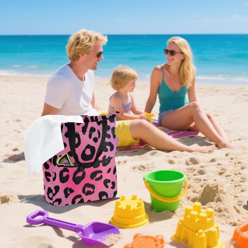 Bolsa para libros escolar y de compras con cremallera y diseño de leopardo rosa 7