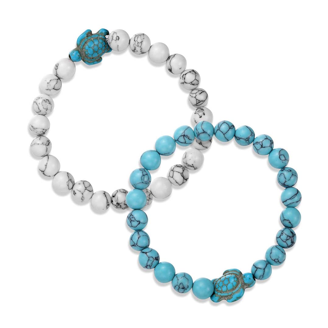 2pcs Couples Bracelets Set 8mm Matte Agate Turquoise tretch Distance Bracelet for Girlfriend Boyfriend Green & White Beads Stone