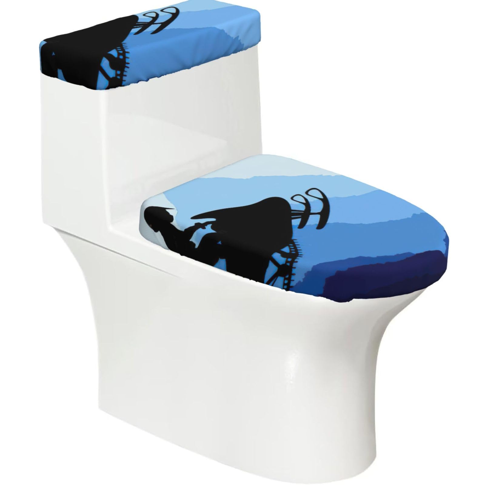 Snowmobile Print 2-Piece Stretch Toilet Cover Set, Elastic Breathable Toilet Seat and Tank Lid Protector