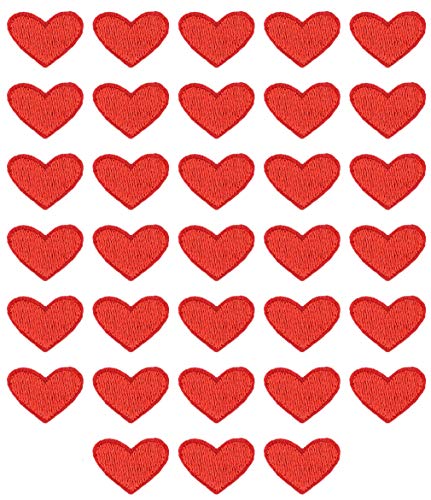 MSCFTFB 33 Stück kleine Herzen zum Aufbügeln auf Aufnähen, bestickte Applikationen für Kleidung, Jacken, Rucksack, Schuhe, Reparaturen von Dekorationen (rot)